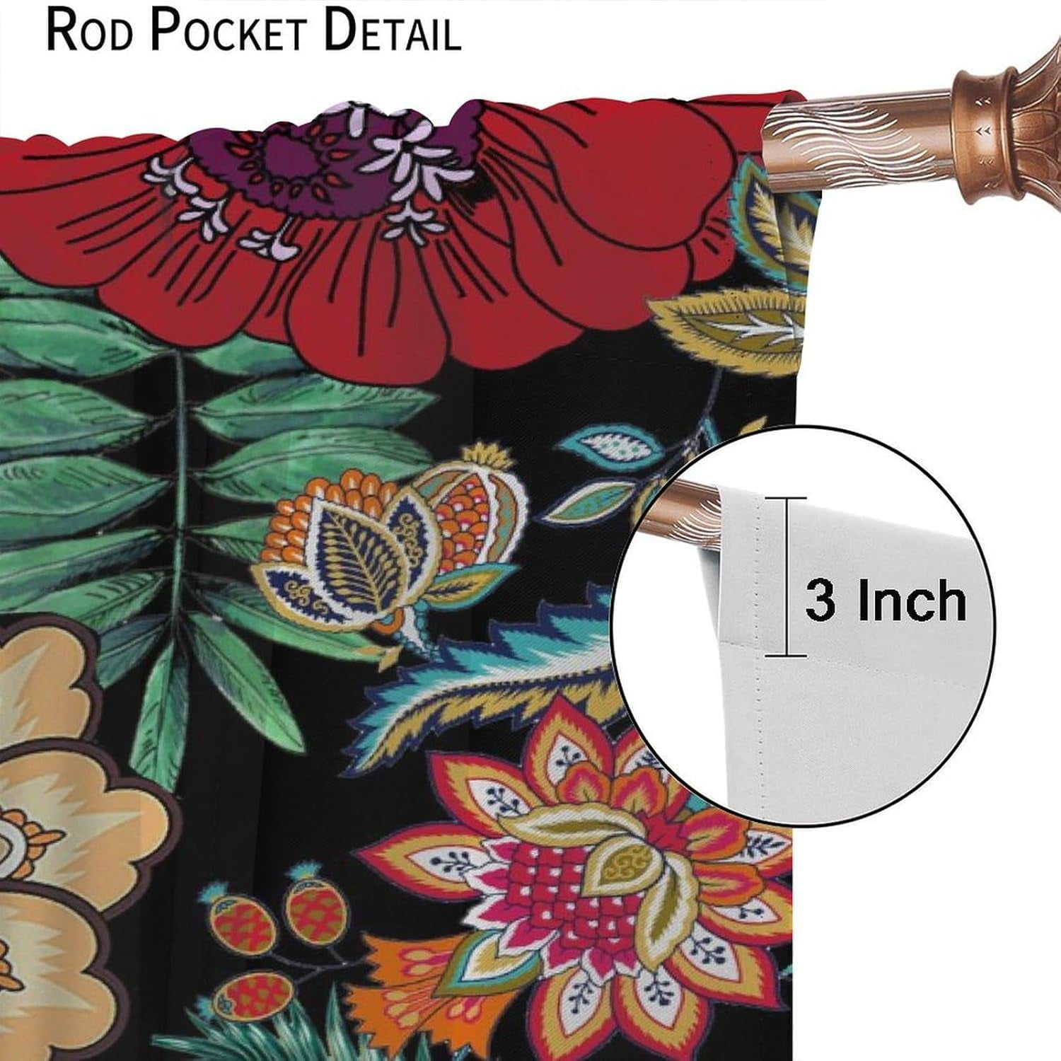 Boho Floral Blackout Curtains, Paisley Mandala Colorful Flowers Bohemian Decor for Bedroom Living Room Window Drapes 2 Panel Set,55x63 Inch