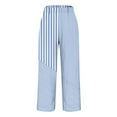 thumbnail image 5 of Lenpel Wide Leg Pants for Women Cotton Elastic High Waisted Striped Lounge Pants Casual Loose Trousers with Pockets, 5 of 6