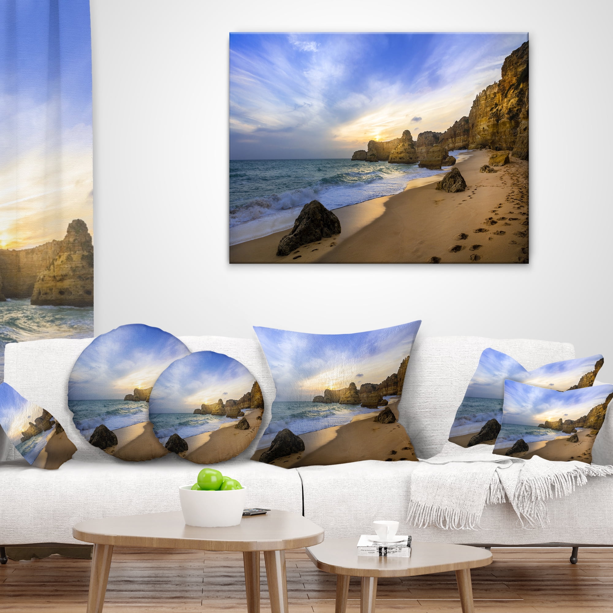 Designart Beautiful Sunset over Algarve Portugal - Seashore Throw Pillow - 16x16