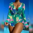 thumbnail image 2 of Women's Sexy 3 Piece Swimsuits Halter Triangle Bikini Sets with Long Sleeve Mesh Cover Ups Romper Shorts Drawstring Side Bathing Suit Three Piece Swim Set Brazilian Swimwear Purple L, 2 of 4