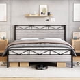 thumbnail image 4 of Metal Bed Frame with Vintage Wood Headboard and Footboard, Platform Bed Frame, King, 4 of 9