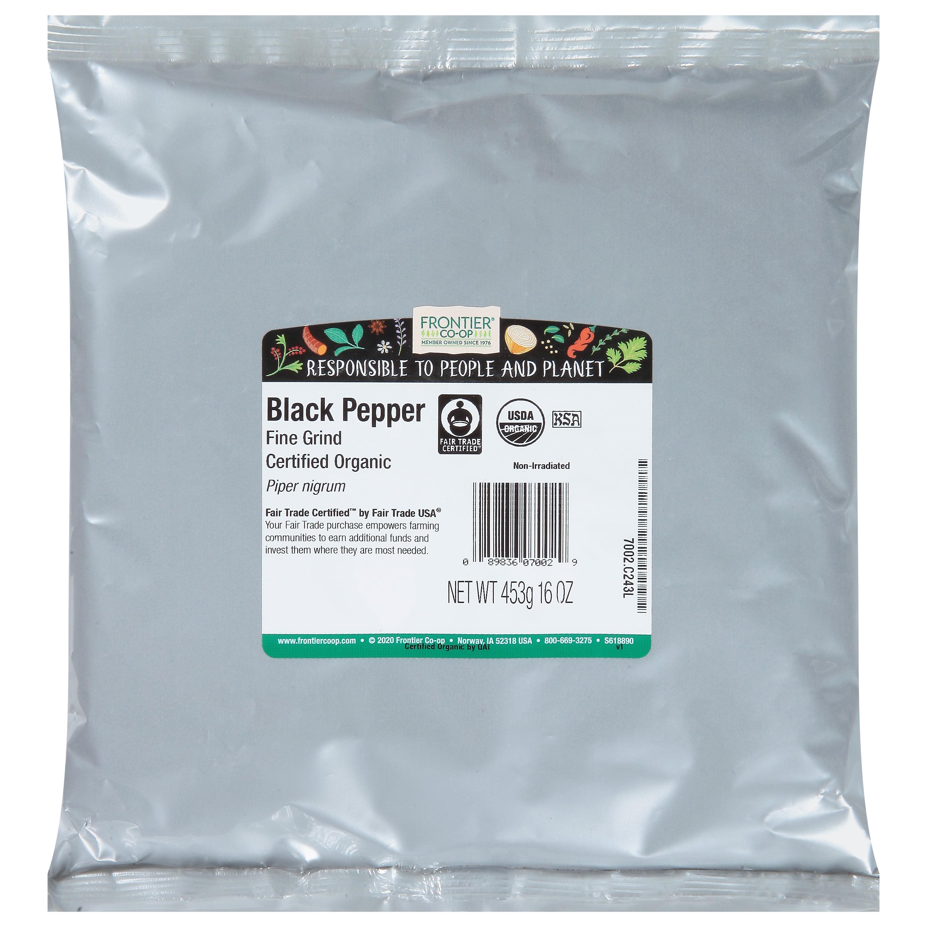 Frontier Herb Pepper - Organic - Fair Trade Certified - Black - Fine Grind - Bulk - 1 Lb
