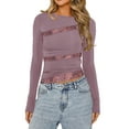 thumbnail image 2 of Women Slim Fit Tops Lace Patchwork Short T-Shirts Long Sleeve Shirts Spring Fall Streetwear, 2 of 5