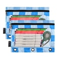 thumbnail image 2 of Dailycode 2 Pack Pencil Pouch for 3 Ring Binder Smooth Zipper Folders with Pockets Clear Window Pencil Case, Bright Blue White Gingham, 2 of 6
