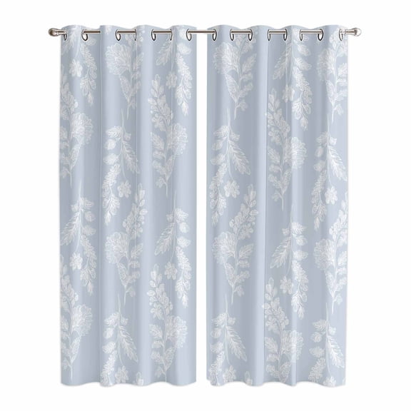 Light Blue Botanical Kitchen Curtains Window Panels, Pastoral Elegant Spring Floral Insulated Window Treatment Curtain, Grommet Curtains for Bedroom/Living Room/Bathroom, 2 Piece 42"Wx84"L