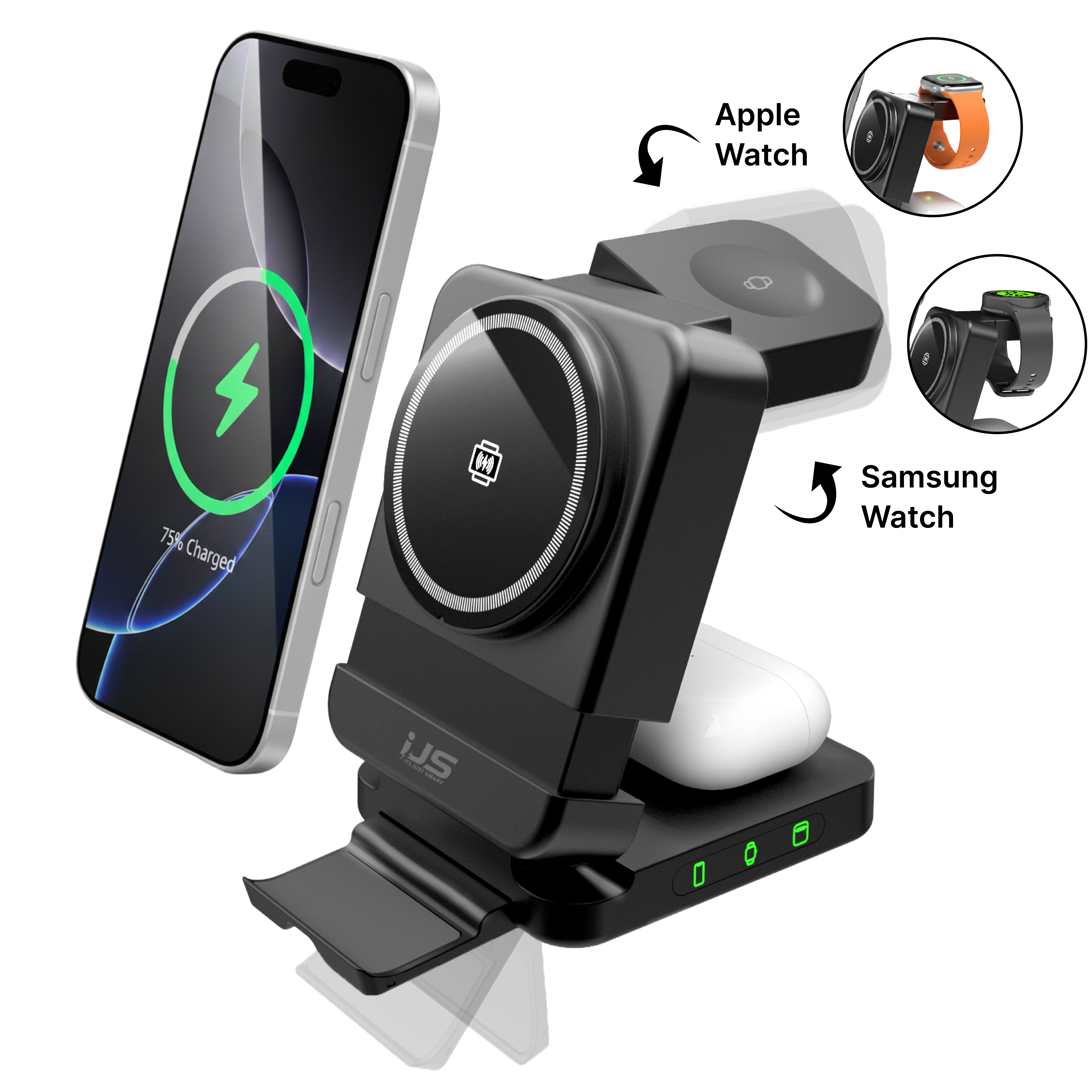 It's Just Smart 3-in-1 Magnetic Wireless Charging Station, Black photo 2