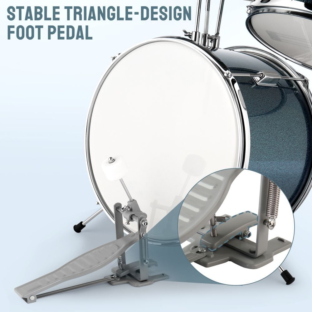 3-Piece Kid Drum Sets for Beginners, 14 inch Junior Drum Kit with Bass Drum, Tom-Tom Drum, 10" Cymbal, Bass Pedal & Round Drum Stool, Sky Blue
