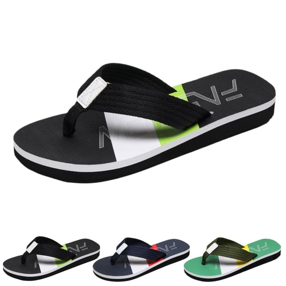 longantii Men's Lightweight Slippers, Summer Anti-slip Wear Flip Flops with Arch Support, Surf Slippers, Beach Slippers, Bathing, Sandals Black
