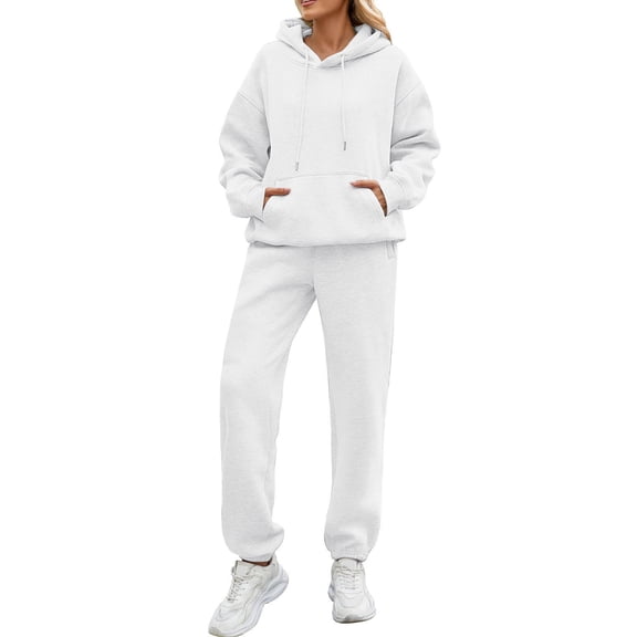 Resicozy Women 2 Piece Outfits Hoodie Sweatsuits Set Sweatpants Long Sleeve Sweatshirt Matching Joggers Tracksuit Sets White S