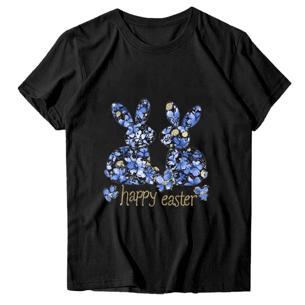 Camisetas de Manga Larga de las Mujeres Estampado de Pascua Cuello Redondo Suelto Casual Blusa Primavera Verano Top