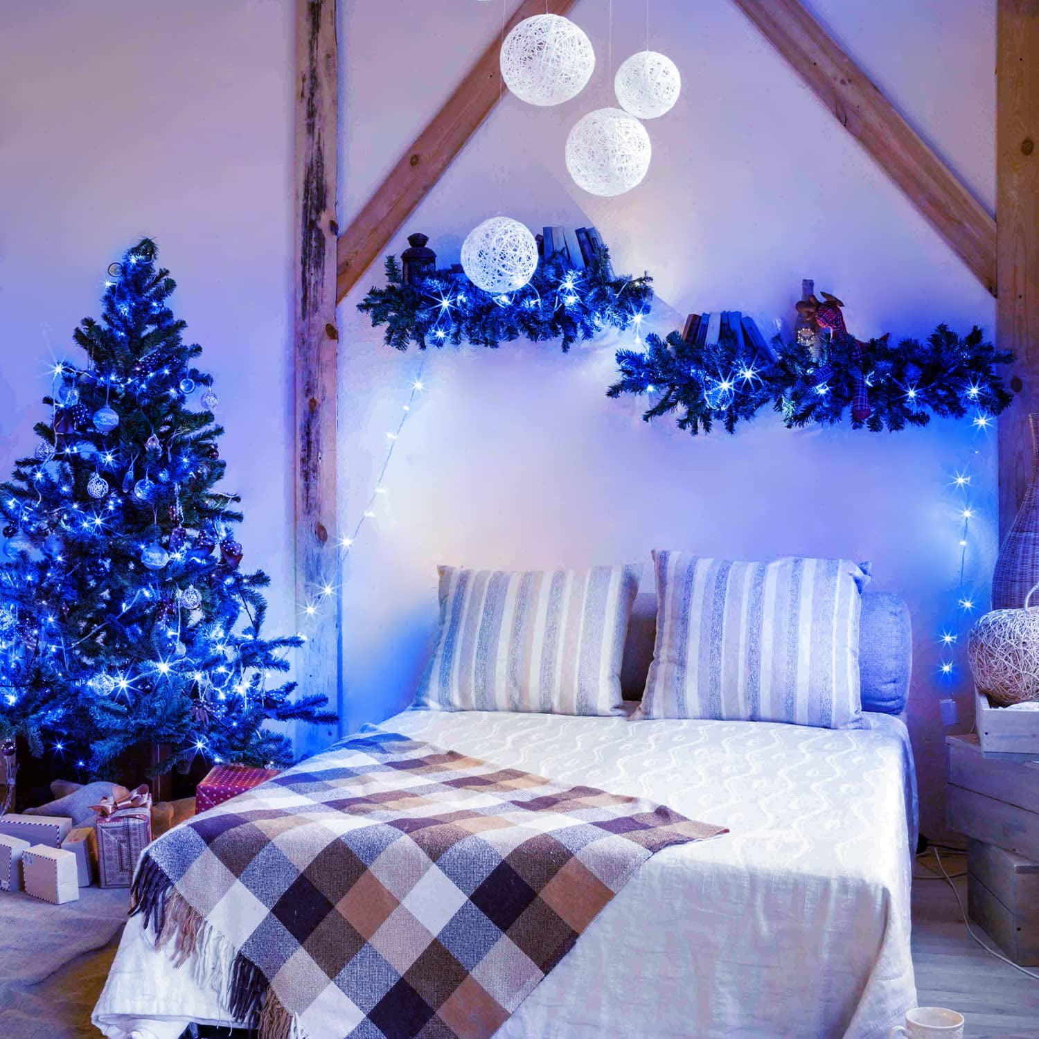 JMEXSUSS 600 LED Blue String Lights Outdoor Waterproof 8 Modes Blue Christmas Tree Lights Plug in Blue Christmas Lights for Bedroom, Fireplace, Halloween, Party, Christmas Decorations