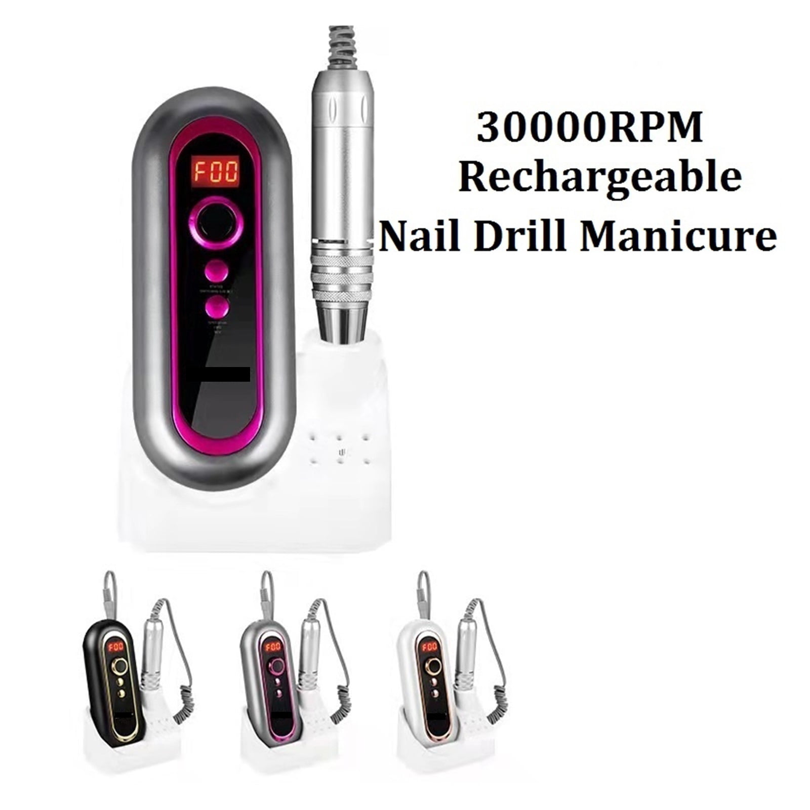 Electric Nail Drill Machine, 30000RPM Nail Drill Manicure Set, Rechargeable Salon Gel Nail Polish Sander Professional Tool ,Low Noise