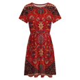 thumbnail image 4 of Red Persian Dress Summer Street Style Dresses Female Short Sleeve Printed Sundress, 4 of 7