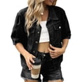 thumbnail image 2 of Chaqueta Vaquera Corta de 3/4 para Mujer, con Solapa y Botones, Estilo Camionero, Corta, Abrigos. Negro y Gris M, 2 of 9