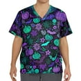 thumbnail image 4 of MLQIDK Halloween Scrub Tops Men Big and Tall Halloween Shirt Funny Spooky Season Scrub Shirts V-Neck Short Sleeve Pumpkin Ghost Bat Printed Fun Nurse Uniforms Dark Purple M, 4 of 4