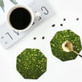 thumbnail image 4 of Honeii Green Glitter Sparkle Print Leather Coaster Set of 4, Ideal for Safeguarding Your Furniture from Drinks Spills and Effortless Cleanup-Octagon, 4 of 6