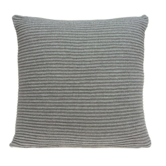 Nassau Collection 20" Solid Fossil Gray Raised Stripes Knitted Square Throw Pillow