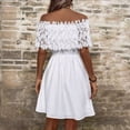 thumbnail image 6 of Karymi Womens Dresses Elegant Off Shoulder Lace Ruffle Mini Dress, Elastic Waist Casual Flowy A-Line Party Dress Spring Dresses, 6 of 6