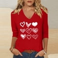thumbnail image 2 of Graphic Print Women's 3/4 Sleeve V-Neck T-Shirt, Casual Short Sleeve Tee with Love Heart Design, Soft Blend Top for Everyday Comfort and Stylish Wear, 2 of 4