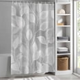 thumbnail image 3 of Gray White Leaves Plant Fabric Shower Curtain Simple Style Washable Shower Curtains for Bathroom, Waterproof Bath Curtain with Hooks Home Decor 72x72in, 3 of 8