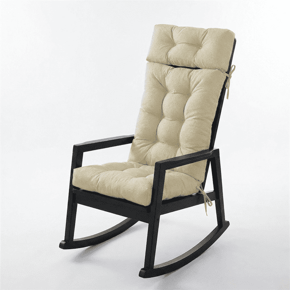 Millsilo 3-Piece High Back Rocking Chair Cushion Set, 52" Seat & Back Support with Detachable Neck Pillow, Non-Slip Bottom & Ties— Beige