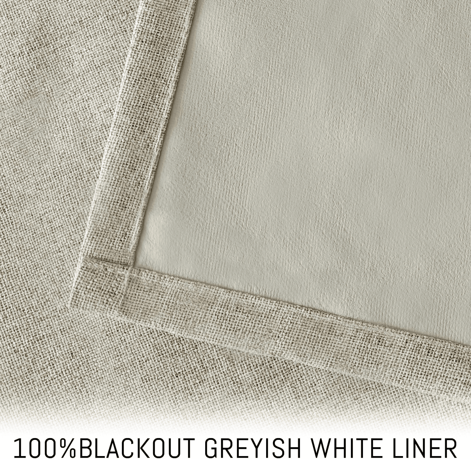 Yakamok Natural Linen Curtains 100% Blackout 96 Inches Long,Room Darkening Textured Curtains for Living Room Thermal Grommet Bedroom Curtains 2 Panels with Greyish White Liner