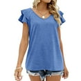 thumbnail image 4 of XCHQRTI Women's Ruffle Sleeve Shirts V Neck Flutter Short Sleeve Tunic Blouse Hollow Casual Top, 4 of 6