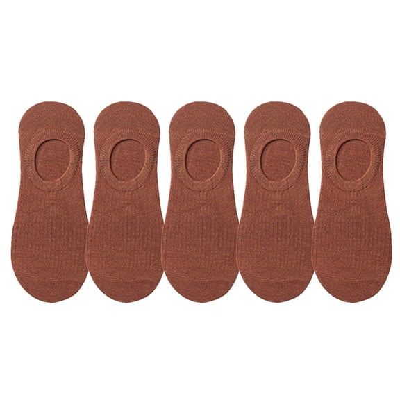 Fgnfyis 5 Pairs of Non Silicone Solid Socks for Men and Women Trainer Boat Socks Comfortable for Daily Wear Brown