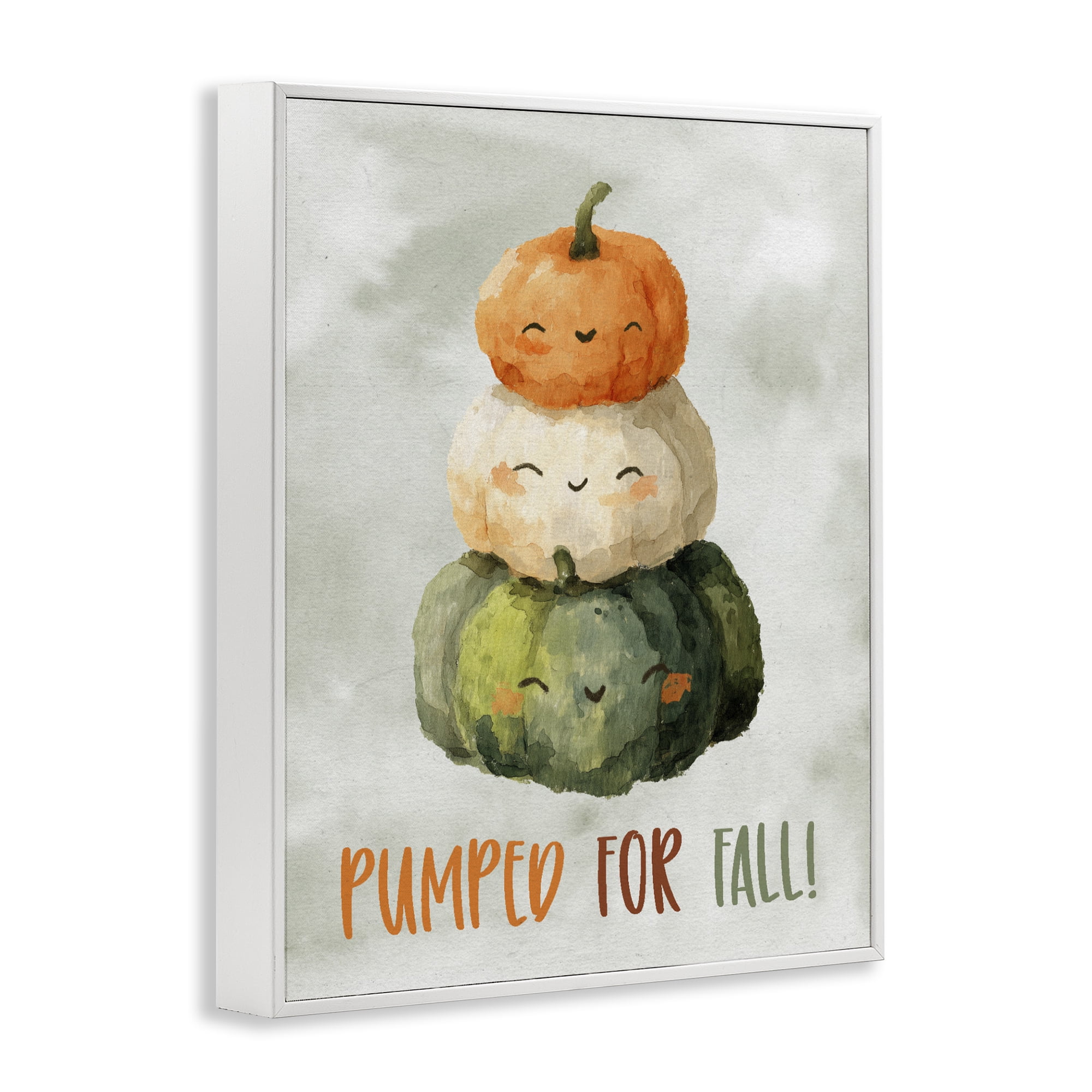 Stupell Industries Smiling Pumpkins Pumped For Fall White Framed Giclee Art, design by Ziwei Li