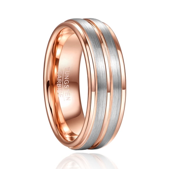 JQUEEN Men's 8mm Rose Gold Frosted Electro Plated Tungsten Carbide Engagement Rings Size 7-12