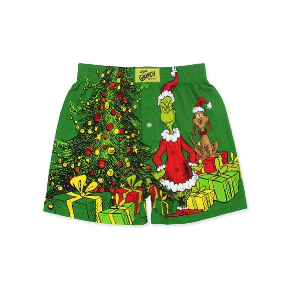 Dr. Seuss The Grinch Don't Be a Grinch Men's Button Fly Boxer Lounge Shorts MF22BX54