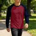 thumbnail image 2 of Umfun Men's & Big Men's Raglan Sleeve Crewneck T-Shirt Long Sleeve Casual Color Block Top Soft Breathable Sporty Basic Tee for Gym Running Daily Wear Autumn, 2 of 9