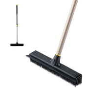 Yocada Rubber Broom Pet Hair Fur Removal Broom Soft Bristle Push Broom with Squeegee Telescoping Pole 42-53 Inch for Sweeping Hardwood Floor Tile Bathroom Living Room Kitchen
