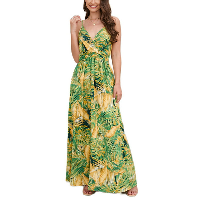 Colisha Ladies Long Maxi Dresses Spaghetti Straps Summer Beach Sundress  Sleeveless Slip Dress Casual Party V Neck LQ479-lv S 