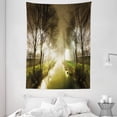thumbnail image 1 of Forest Tapestry, Water Channel Foggy Weather Trees Grass City Street at Winter Night Mystery, Wall Hanging for Bedroom Living Room Dorm Decor, 60W X 80L Inches, White Green Brown, by Ambesonne, 1 of 2