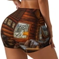 thumbnail image 2 of Wukai Log Cabin Inside Print Pack Biker Shorts for Women Yoga Workout Gym Running Scrunch Active Shorts-Large, 2 of 8