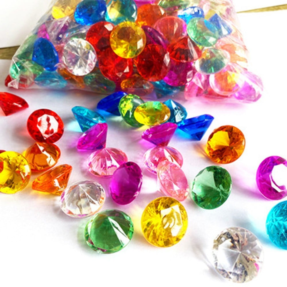 Lusofie 64Pcs Acrylic Gemstones Fake Diamonds Gems Crystals Colorful Jewels  Vase Filler Toy Pirate Treasure for Party Table Decorations Fish Tank