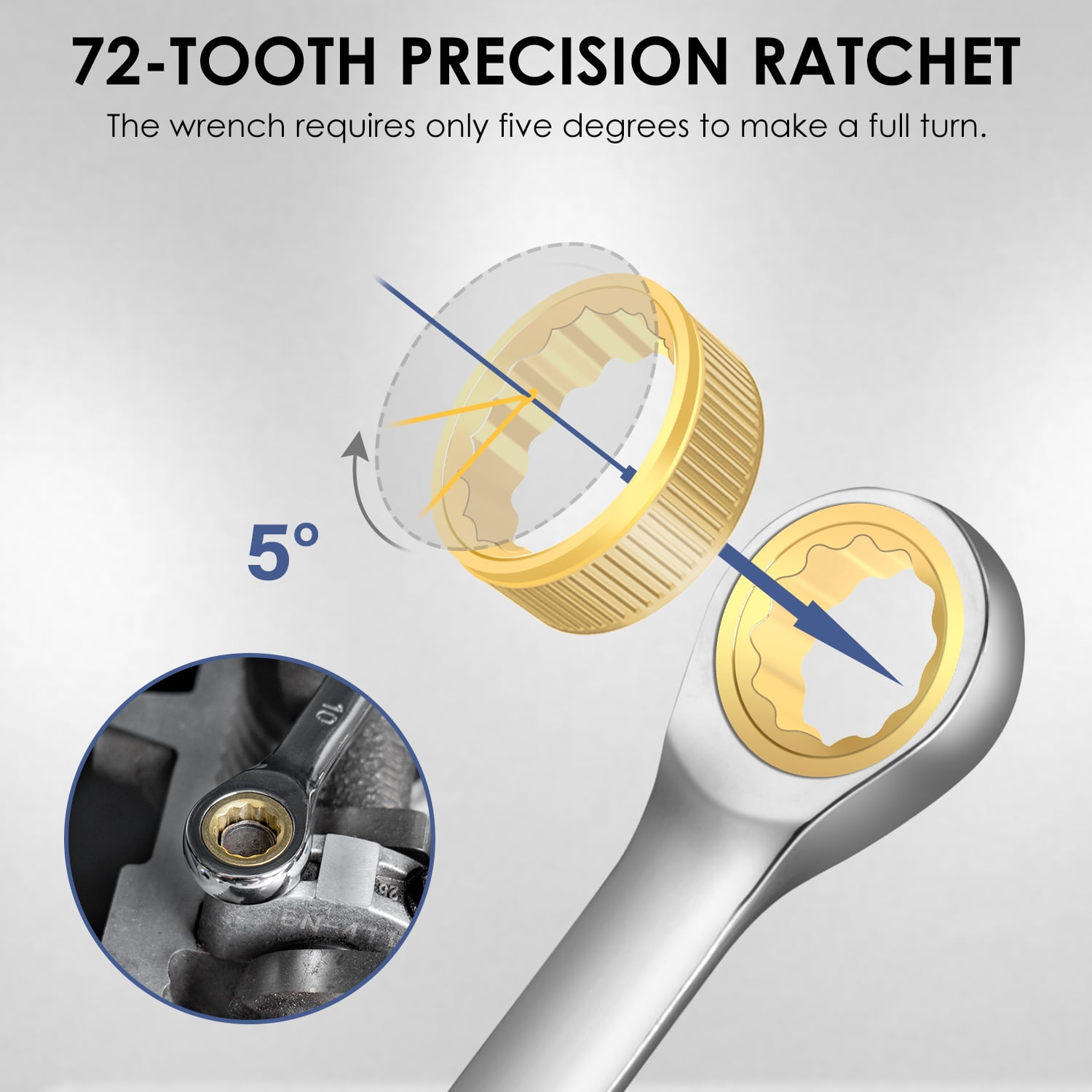 11Pcs Metric Ratcheting Wrench Set , Sizes 8-19mm, Combination Wrench Set in Cr-V Steel with Wrench Storage Pouch
