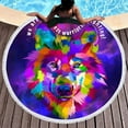 thumbnail image 1 of Coastal Passion Cool Wolf Rainbow Round Beach Towel, 1 of 3