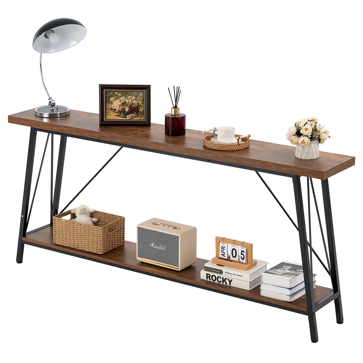 KFFKFF Slim Profile Sofa Console, 70.9 inches Long Table for Behind Couch, Dual-Level Entryway Stand and Slender Hallway Furniture, Thin Sofa Table with Metallic Structure, Suitable for Foyer