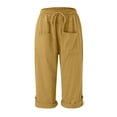 thumbnail image 5 of ABATAB Capri Pants for Women Casual Summer Drawstring Capris Cotton Linen Wide Leg Crop Trousers with Pockets, 5 of 6