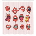 thumbnail image 3 of Ambesonne Lips Shower Curtain, Pierced Tongue Teeth Braces, 69"Wx84"L, Multicolor, 3 of 3
