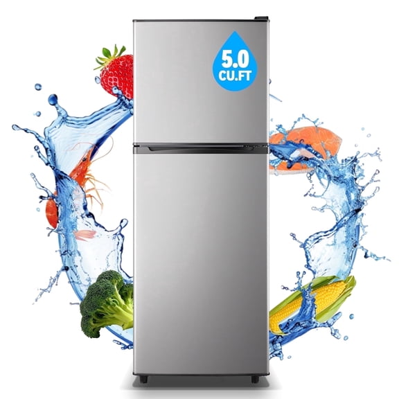 TACOOL Small Refrigerator with Freezer Mini Fridge with Removable Shelves LED Light for Apartment 5.0 Cu.Ft Silver