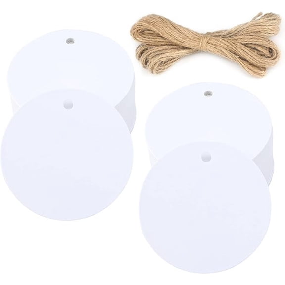White Round Gift Tags 2.5 Inch with String Kraft Paper for Wedding, Birthday Packaging 100 Pcs