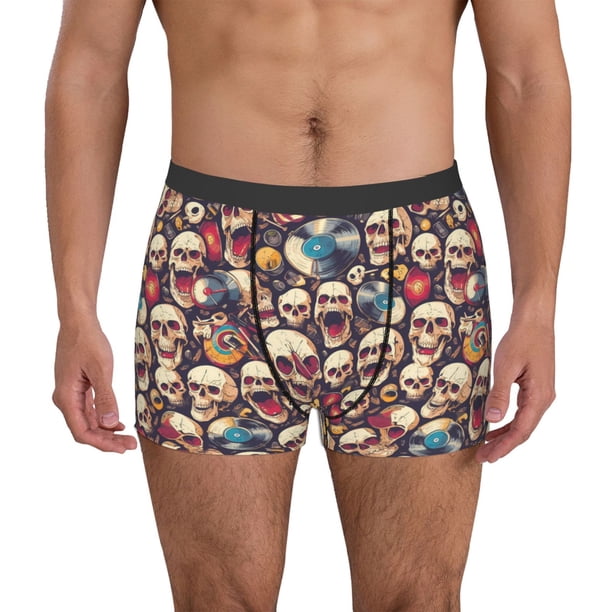 Fotbe rock record music Skull Calzoncillos Tipo Boxer con Bolsa de Soporte Total para Hombre, X-Temp Fresco, Transpirable y de Secado Rápido-Small