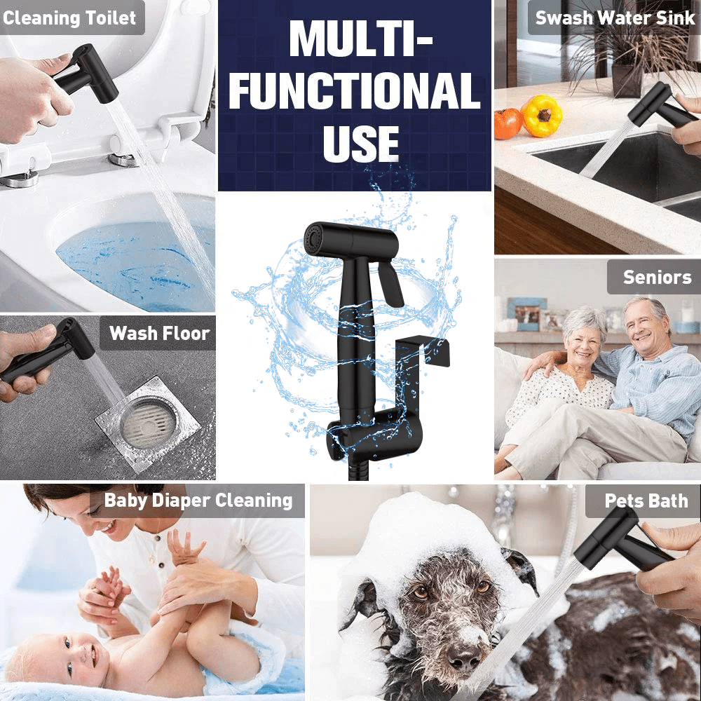 PHANCIR Handheld Bidet Sprayer for Toilet, Stainless Steel Bidet Attachment for Feminine Wash, Black
