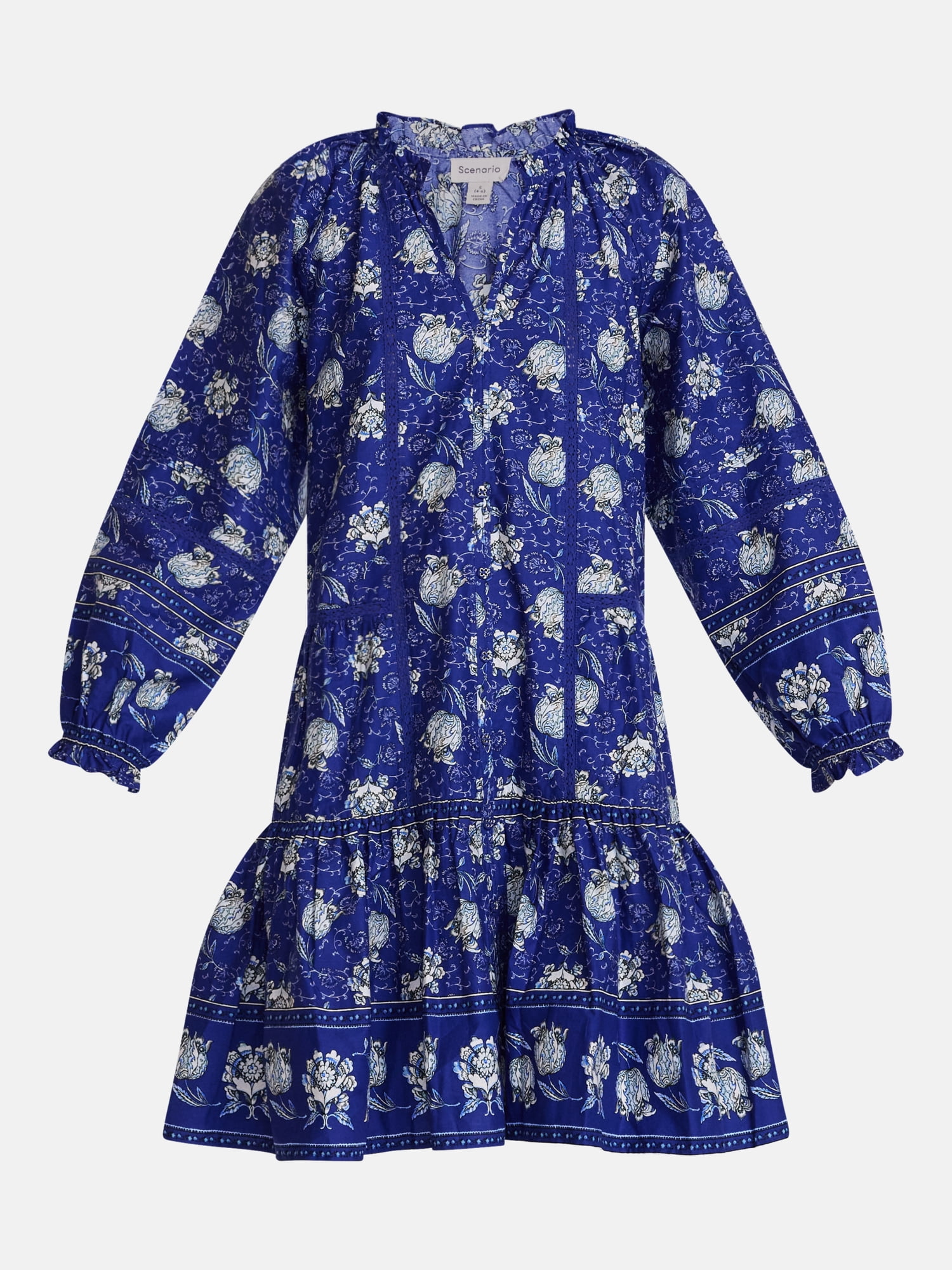 Scenario Women's and Women's Plus Tiered Hem Dress with Long Sleeves, Sizes XS-4X
