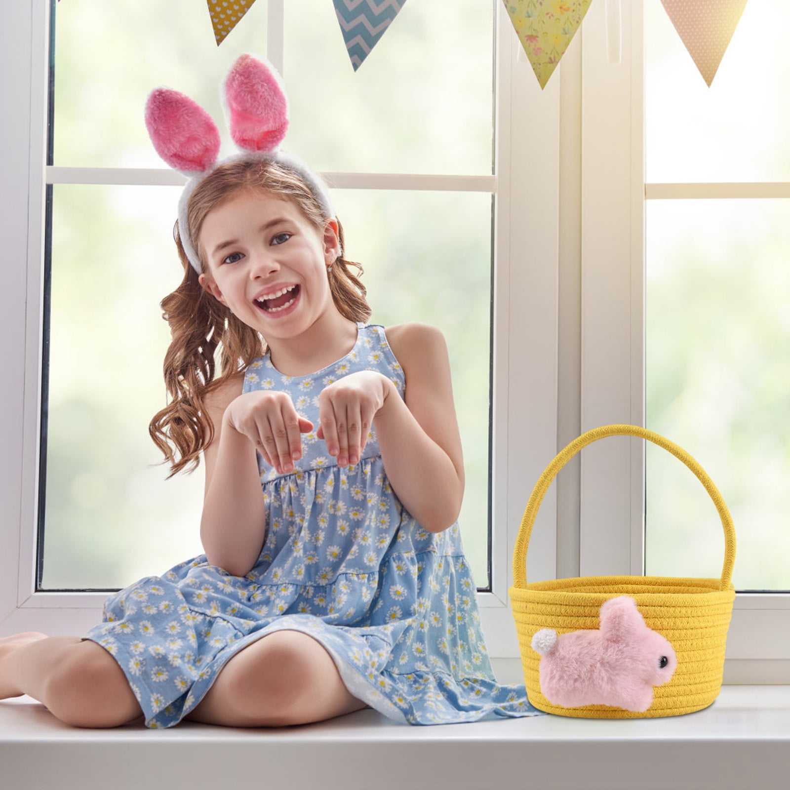 Easter Woven Storage Basket Rope Woven Eggs Storage Basket Bunny Rope Storage Basket Desktop Storage Basket Cosmetic Storage Basket