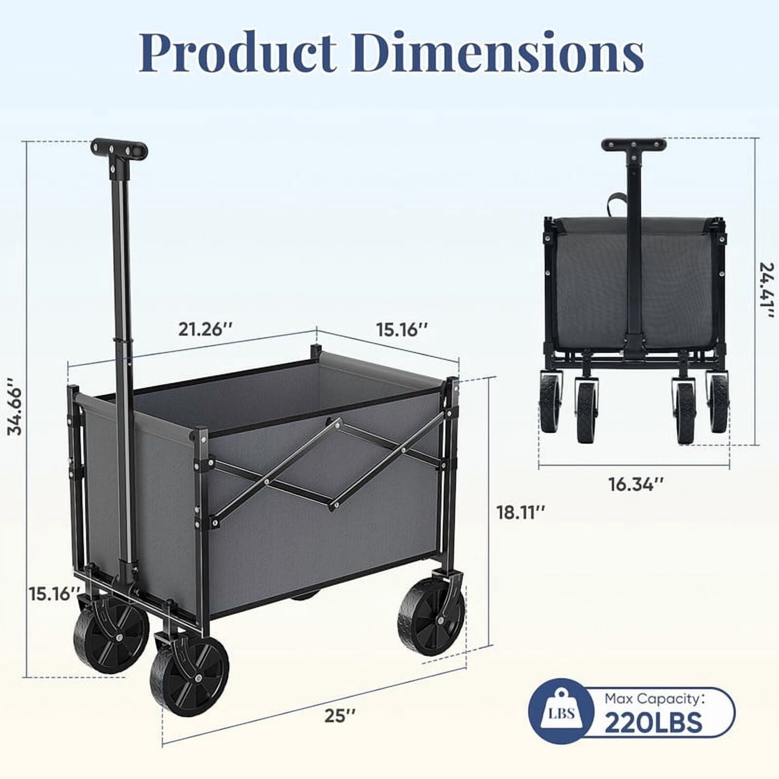 Simenmax Heavy Duty Collapsible Wagon Cart, 220 lbs Capacity All-Terrain Folding Wagon Portable Gear Cart for Camping, Beach, Gardening, Grocery Shopping, Gray