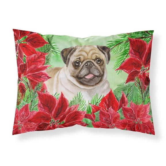 Fawn Pug Poinsettas Fabric Standard Pillowcase